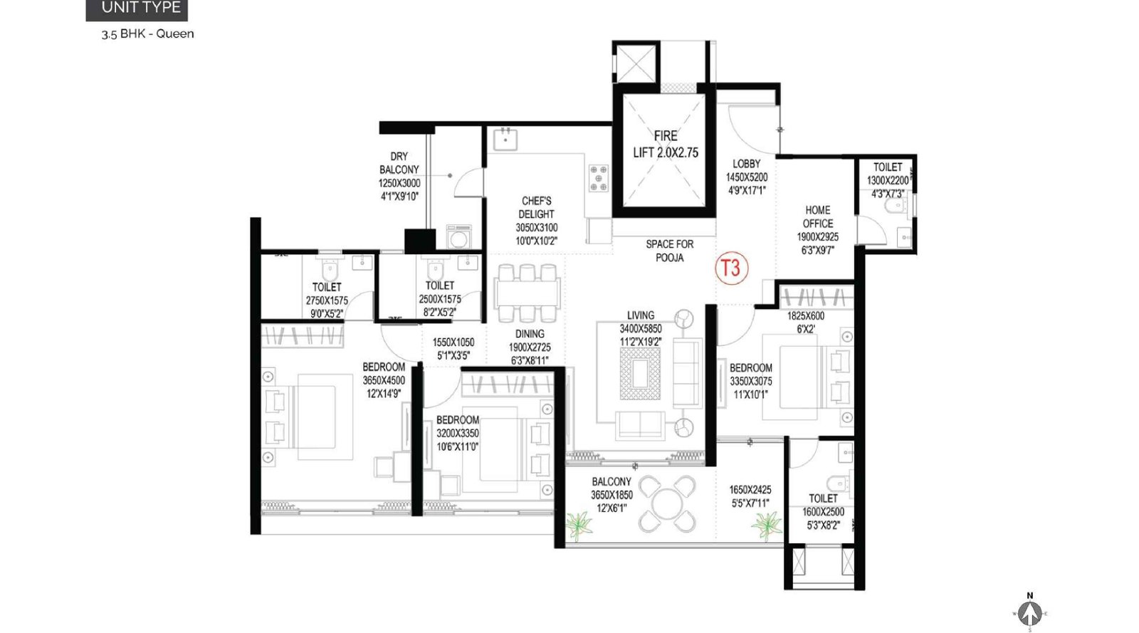 Ganga-Imperia-3.5 BHK-Queen
